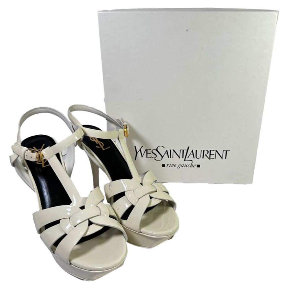 Yves Saint Laurent Tribute Platform Sandals in White Patent Leather - Picture 12 of 12